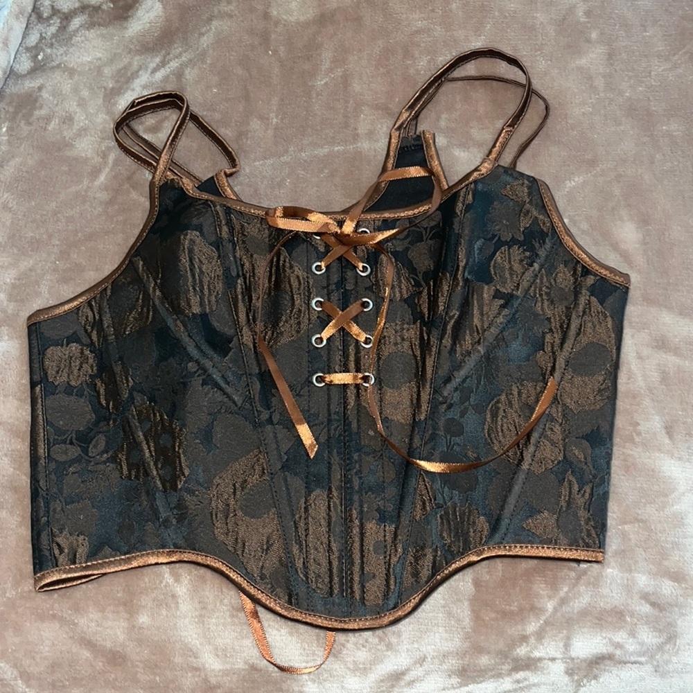 Chic Black and Brown Floral Corset Top
